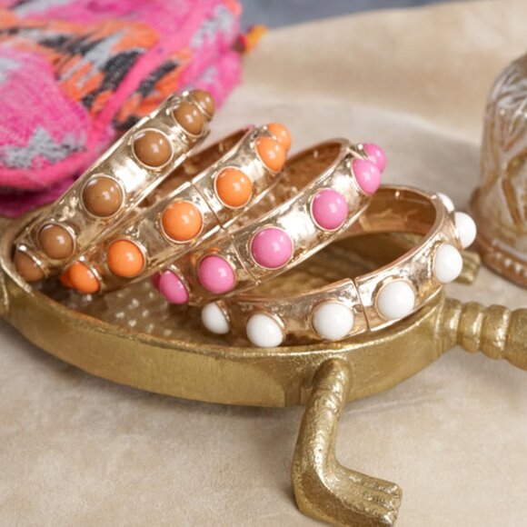 Baroque Vibe Gold Stretch Bangle Bracelets with Colorful Geometric Stones NEW - Picture 1 of 16